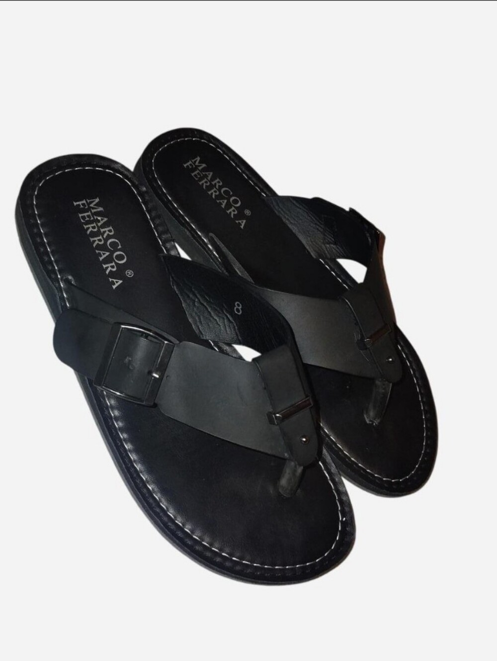 Men's Black Leather Toe-Post Buckle Sandals